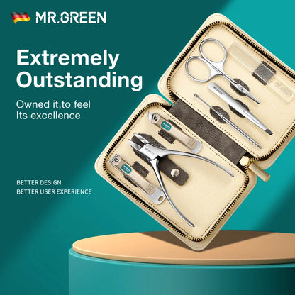MR.GREEN Stainless Steel Manicure & Pedicure Grooming Kit – Nail Clipper Set with Travel Case for Men & Women