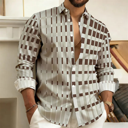 Men’s 3D Printed Plaid Long Sleeve Shirt – Fashion Casual Streetwear Top for Outdoor Everyday Wear, Sizes S–6XL