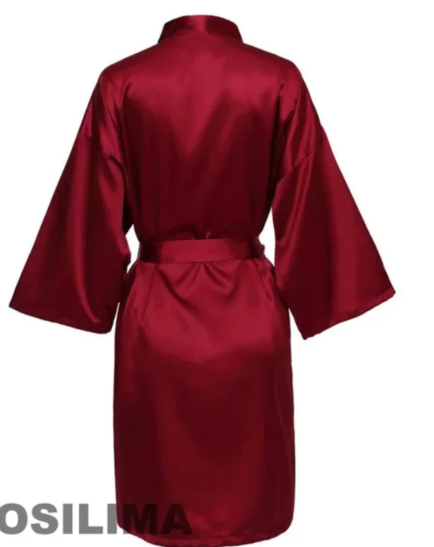 Wedding Party Team Bride Robe – Black Letter Satin Kimono Bridesmaid Bathrobe SP2000