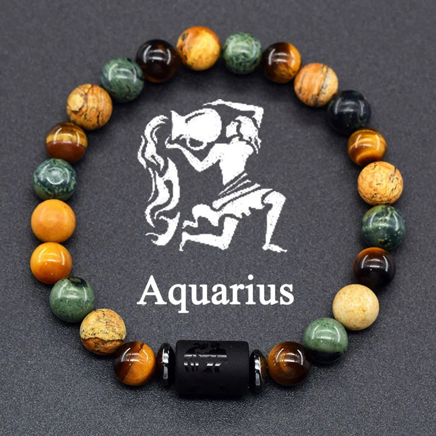 Pulsera de constelación de 12 signos del zodiaco – Brazalete con dije de astrología para hombres y mujeres | Regalo de joyería de amistad Aries, Virgo, Leo y Libra