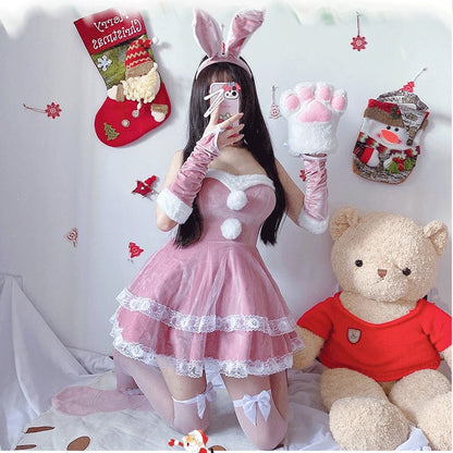 Women's Sexy Christmas Lolita Santa Costume, Red and White Short Skirt Dress, Elegant Santa Claus Cosplay Outfit for Christmas Parties, Holiday Events and Roleplay Garment