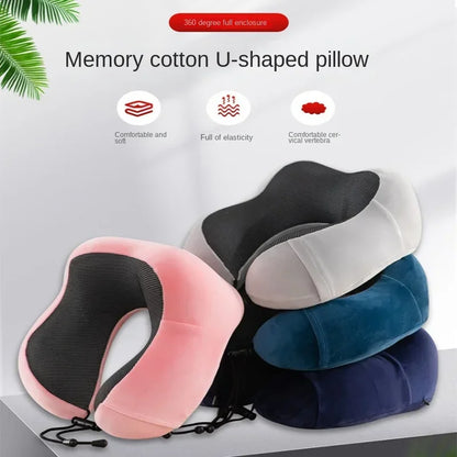 Almohada de cuello de espuma viscoelástica en forma de U – Almohada de viaje suave para dormir en avión, cojín de soporte cervical, almohada ergonómica para el cuello para viajes, oficina y relajación en el hogar