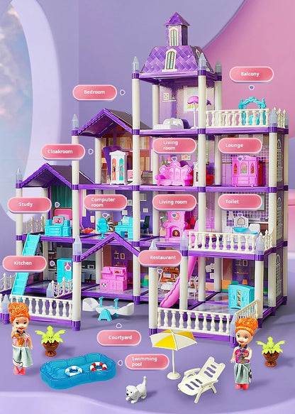 3D DIY Fantasy Princess Castle Villa Assembly Doll House Set – Creative Building Toys for Girls, Home Play & Kids 3D Educational Toy Kit