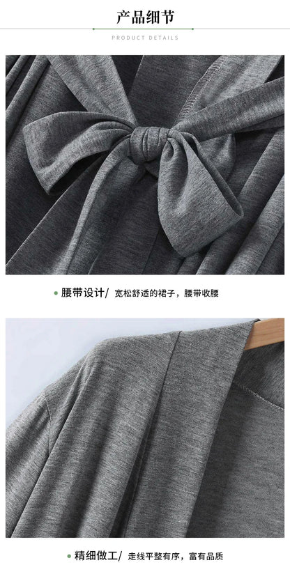 Women’s Cotton Bathrobe – Large Size Long Sleeve Casual Sleepwear Home Wear Robe for Spring & Autumn