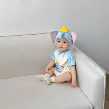3D Elephant Baby Romper with Hat Set Short Sleeve Newborn Bodysuit Summer Outfit