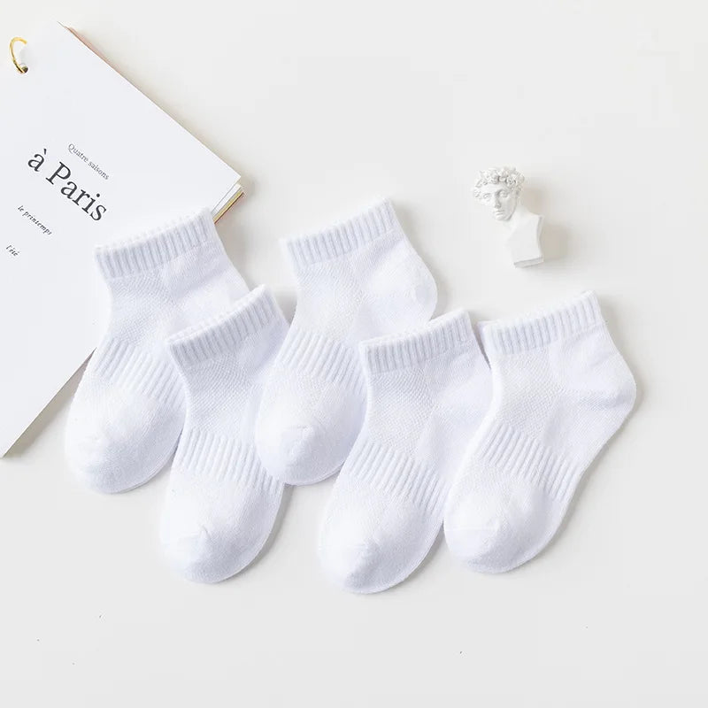 5 Pairs Kids Summer Cotton Mesh Socks Breathable Sports Ankle Socks for Boys & Girls