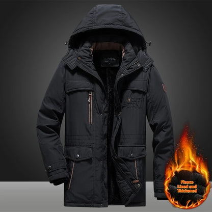 Men’s Winter Padded Parka Jacket – Thick Warm Hooded Coat, Windproof Long-Sleeve Thermal Outerwear for Outdoor Wear