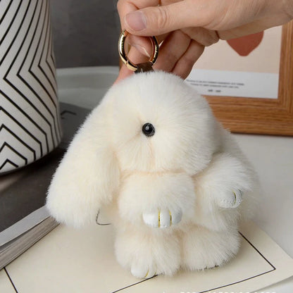 ZAKOL 15CM Fluffy Rabbit Fur Pompon Keychain – Soft Cute Bunny Plush Key Ring & Bag Charm, Adorable Gift Accessory for Girls