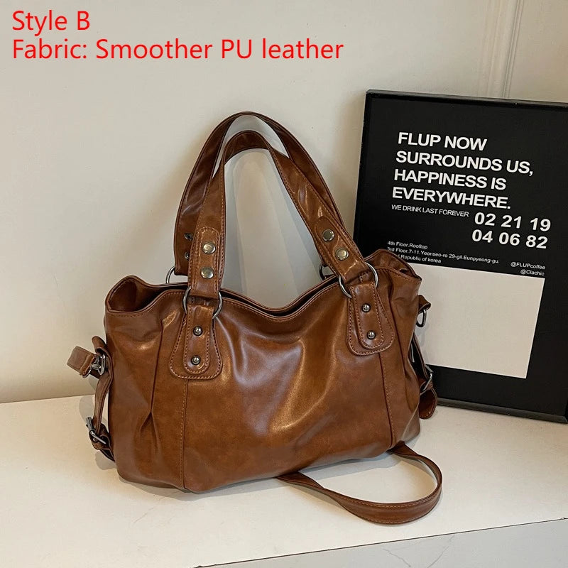 Women’s PU Leather Shoulder Bag – 2026 Fashion Handbag with Soft Interior Compartment, Contrast Color Design, Zipper Closure, Stylish Everyday Purse for Work, Travel & Casual Use