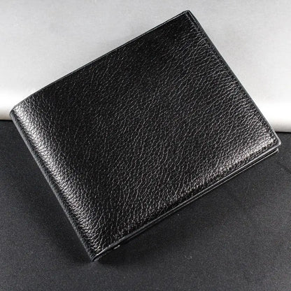 Men's Lychee Texture Leather Wallet Short Card Holder with Coin Pocket & Cash Compartment