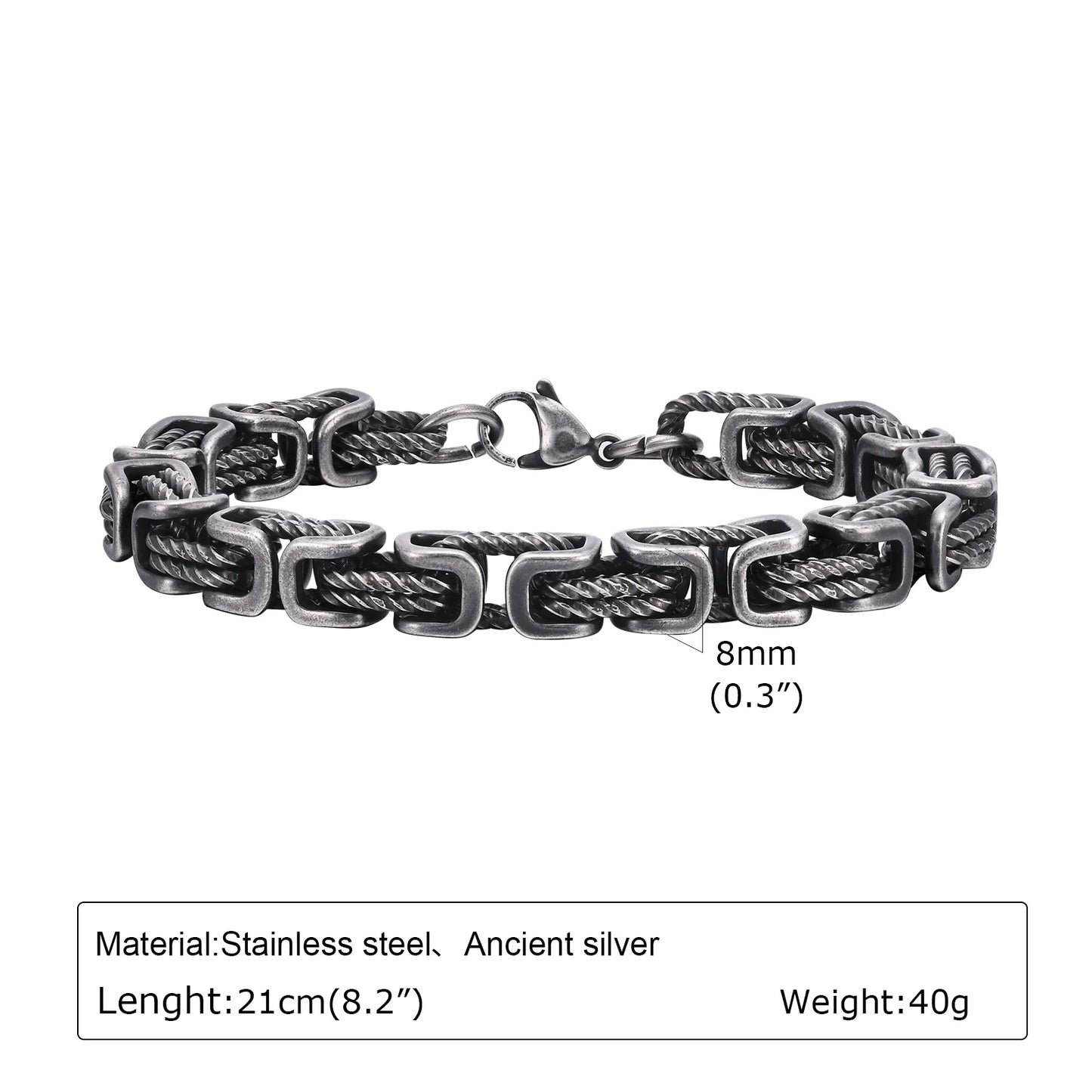 Vintage Byzantine Chain Bracelet – Stainless Steel Braided Link Wristband for Men & Boys | Retro Fashion Jewelry Gift for Father