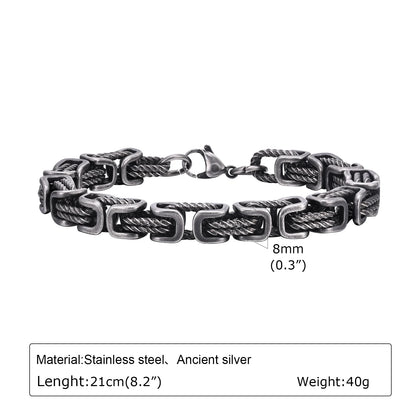 Vintage Byzantine Chain Bracelet – Stainless Steel Braided Link Wristband for Men & Boys | Retro Fashion Jewelry Gift for Father