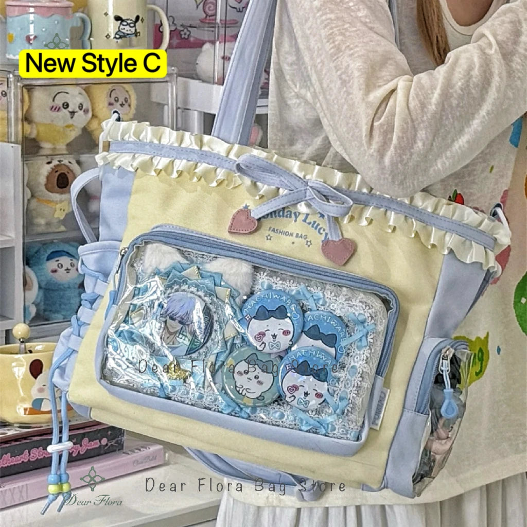 Bolsa Ita Japonesa Y2K para Mujer – Bonito Bolso de Hombro Transparente Lolita, Bolso Cruzado Grande de Exhibición DIY, Cartera de Moda Kawaii para la Escuela, Viajes y Uso Diario