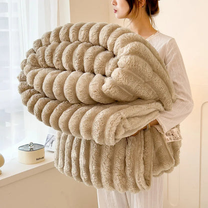 Manta Suave de Felpa de Conejo Artificial – Manta Gruesa Cálida para Sofá, Cama y Confort Otoñal