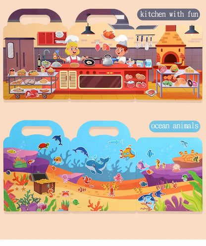 Libro de pegatinas DIY para niños – Libro de actividades de pegatinas de escenas de burbujas reutilizables, juguete portátil y silencioso, manualidades creativas de aprendizaje de pegatinas de gelatina para niños