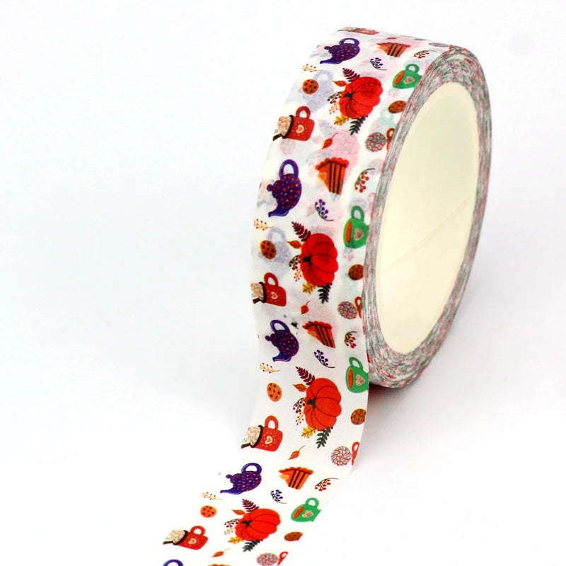 1PC 10M Fall Washi Tape – Pumpkin, Maple Leaves, Corn, Turkey & Sunflower Decorative Masking Tape for Scrapbooking, Planners & Stationery