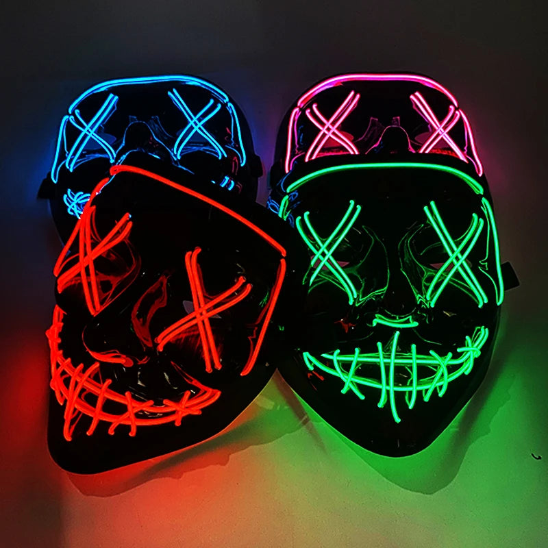 Masque LED sans fil Purge – Masque néon lumineux pour Halloween, fêtes et festivals