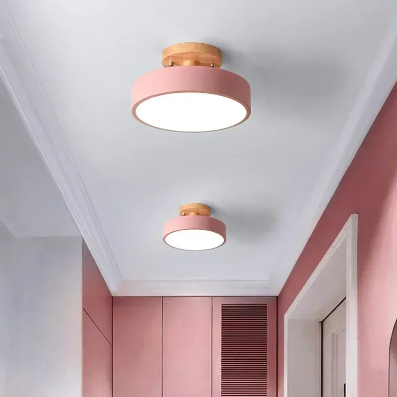 Lámpara de techo redonda de madera nórdica – Moderna lámpara de montaje empotrado para pasillo, dormitorio, baño, comedor y entrada
