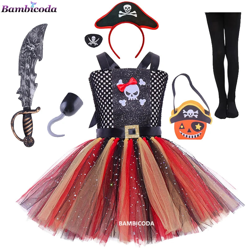 Girls Pirate Costume Dress – Fancy Cosplay Outfit for Halloween, Carnival & Party Dress-Up, Ages 3–10Y