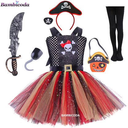 Girls Pirate Costume Dress – Fancy Cosplay Outfit for Halloween, Carnival & Party Dress-Up, Ages 3–10Y
