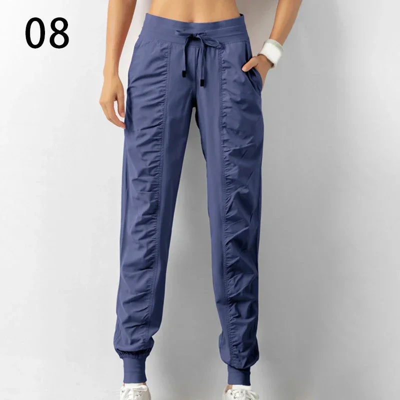 Pantalon de jogging femme à séchage rapide, cordon de serrage, athlétique, pour la salle de sport et le fitness, avec deux poches latérales
