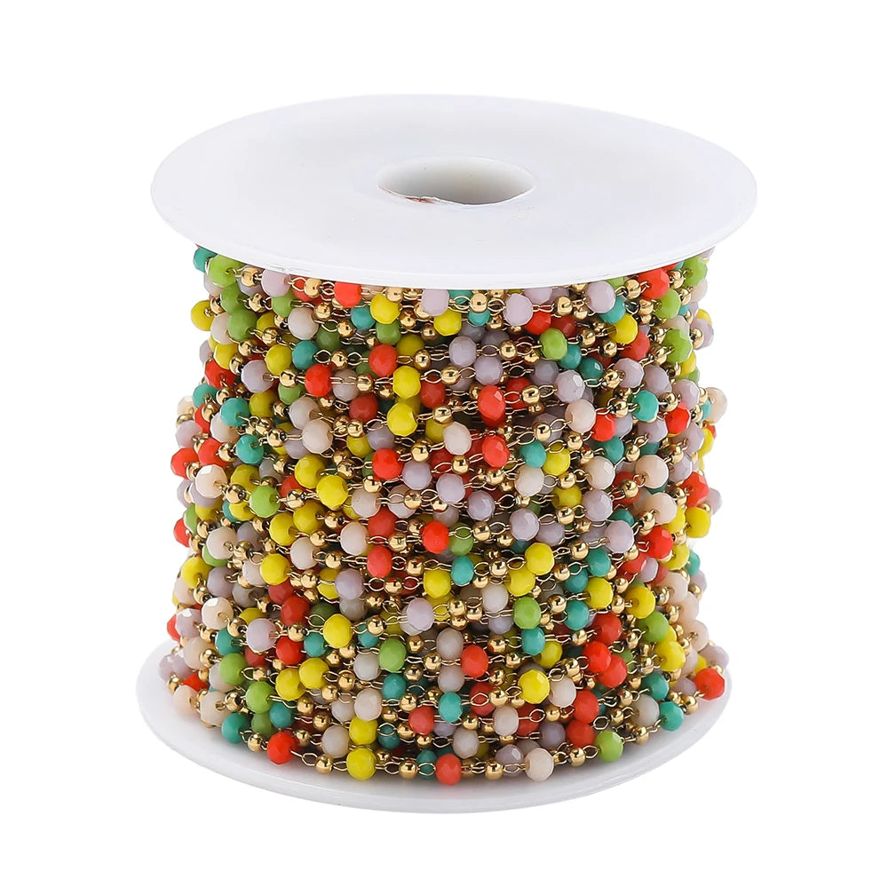 Cadena de Cuentas de Cristal de Acero Inoxidable de 1 m para Fabricación de Joyas – Cadena con Clip Multicolor para Collares, Pulseras y Manualidades DIY