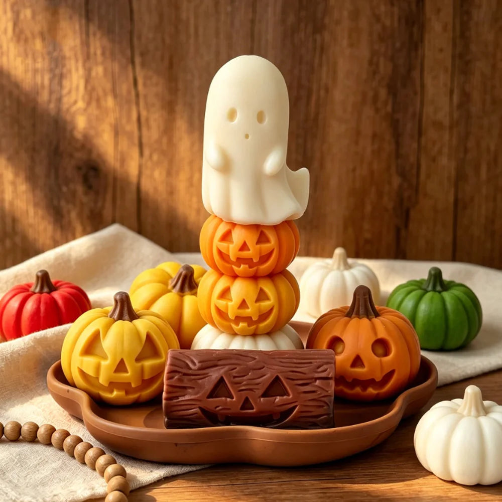 Halloween Mini Ghost Pumpkin Silicone Mold – 3D Stackable Candle Mold for DIY Soap, Resin, Plaster Crafts & Home Decor