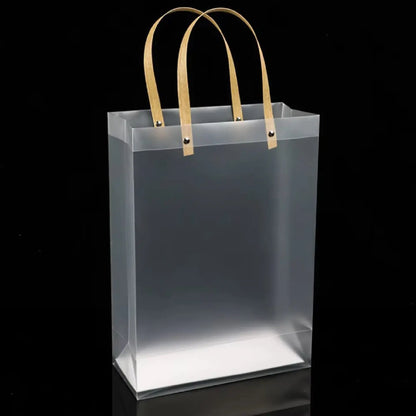 10PCS Frosted Transparent Plastic Gift Bags with Handles for Retail, Gifts, Shopping & Packaging