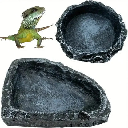 1PC Realistic Stone-Look Reptile Food & Water Bowl – Safe Durable Feeding Dish for Bearded Dragons, Lizards & Small Reptiles