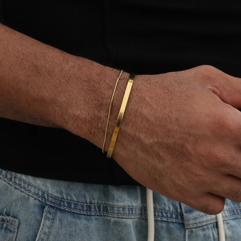 Pulsera de cadena cubana de acero inoxidable de 3 mm - Pulsera de puño abierto ajustable para hombres | Accesorio de joyería de moda urbana hip hop