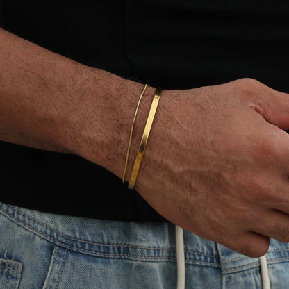 Pulsera de cadena cubana de acero inoxidable de 3 mm - Pulsera de puño abierto ajustable para hombres | Accesorio de joyería de moda urbana hip hop