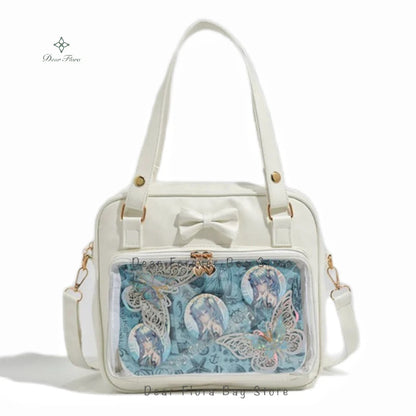 Bolso Y2K lindo con moño Ita – Bolso de hombro transparente para mujer y niña, bolso tote de exhibición de insignias DIY, bolso bandolera de moda Lolita con diseño de moño Kawaii