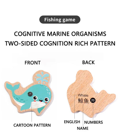 Jouet de Pêche Magnétique en Bois – Jeu d'Apprentissage Montessori sur la Vie Marine, Activité de Pêche Éducative Précoce pour Bébé, Jouet de Développement Cognitif Interactif Parent-Enfant pour Enfants