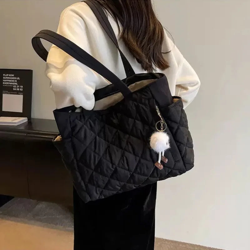 Bolso de hombro acolchado de algodón para mujer, de gran capacidad, para viajes diarios, compras y uso diario