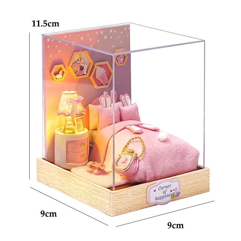 Wooden Dollhouse 3D Puzzle Kit – DIY Miniature Room Model with Furniture & LED Lights Home Decoration
