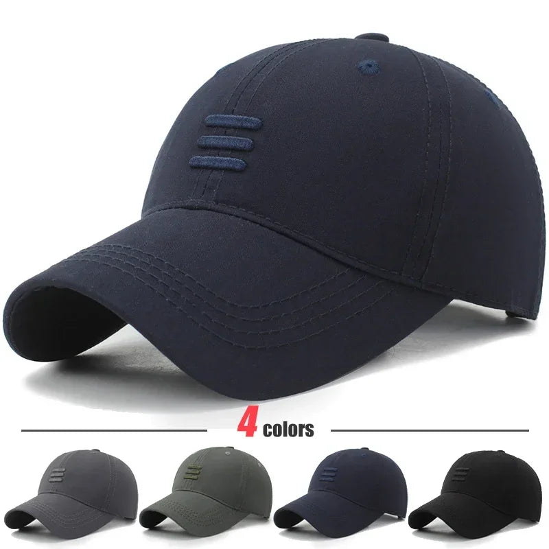 4-Color Soft Cotton Baseball Cap – Unisex Snapback Dad Hat with Three-Bar Design for Men & Women, Casual Outdoor Sports