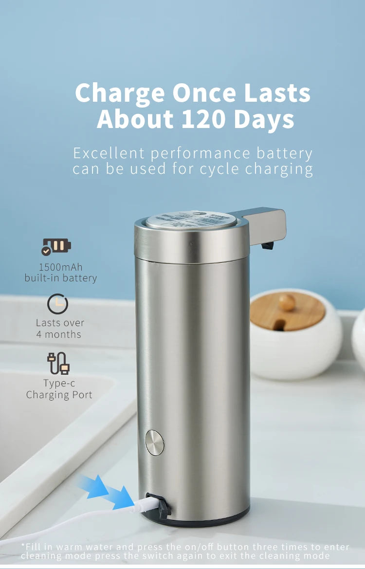 270ml Automatic Touchless Soap Dispenser – Smart Infrared Sensor Liquid Soap Dispenser with 304 Stainless Steel for Kitchen & Bathroom