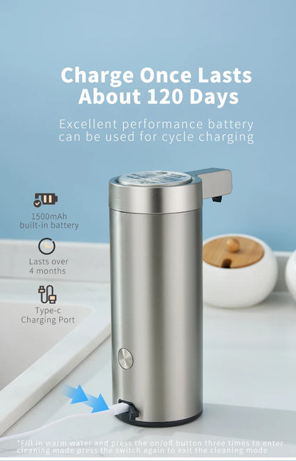 270ml Automatic Touchless Soap Dispenser – Smart Infrared Sensor Liquid Soap Dispenser with 304 Stainless Steel for Kitchen & Bathroom