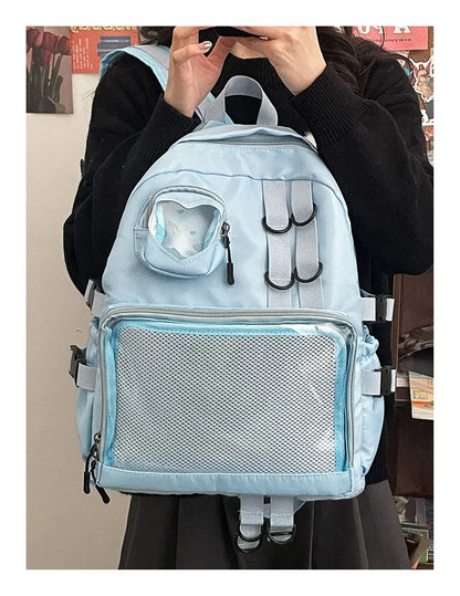 Mochila Ita Kawaii Estilo Collage – Mochila Escolar Transparente con Bolsillo en Forma de Corazón para Adolescentes, Mochila de Moda Japonesa JK, Mochila para Laptop para Mujeres, Bolso de Hombro para Estudiantes Estilo Harajuku 2024