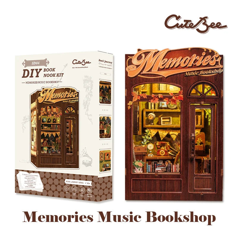 CUTEBEE Kit DIY de Rincón de Libro con Luces LED – Modelo de Estantería en Miniatura de Madera de Búho y Decoración