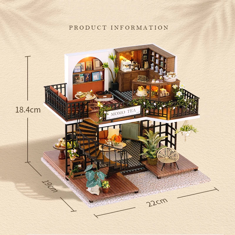 Wooden Dollhouse 3D Puzzle Kit – DIY Miniature Room Model with Furniture & LED Lights Home Decoration