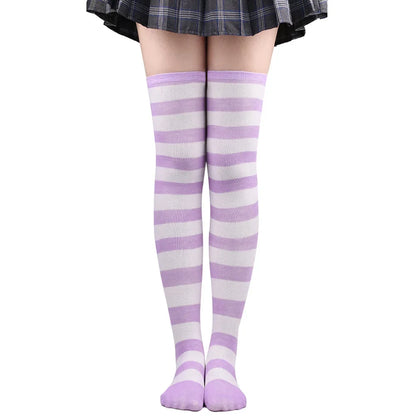Thigh High Socks Women Over Knee Striped Polka Dot Stockings Black White Pink Lolita Cosplay Harajuku Y2K Kawaii