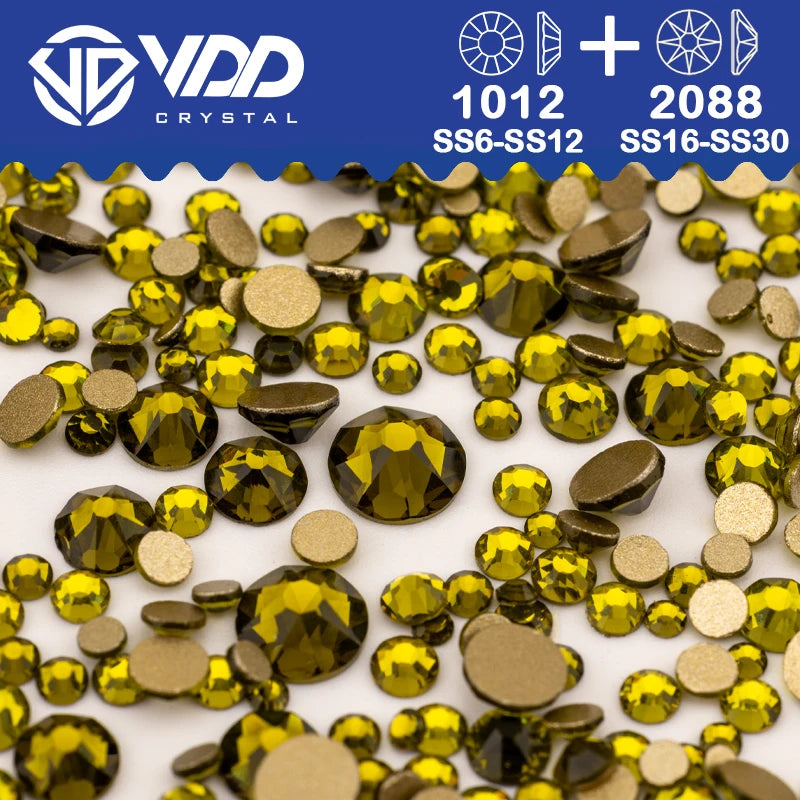 VDD Piedras Preciosas de Cristal Doradas de Fondo Plano – 2088 Cristales de Strass para Arte de Uñas, Manualidades y Decoraciones DIY