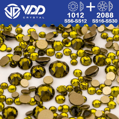 VDD Piedras Preciosas de Cristal Doradas de Fondo Plano – 2088 Cristales de Strass para Arte de Uñas, Manualidades y Decoraciones DIY