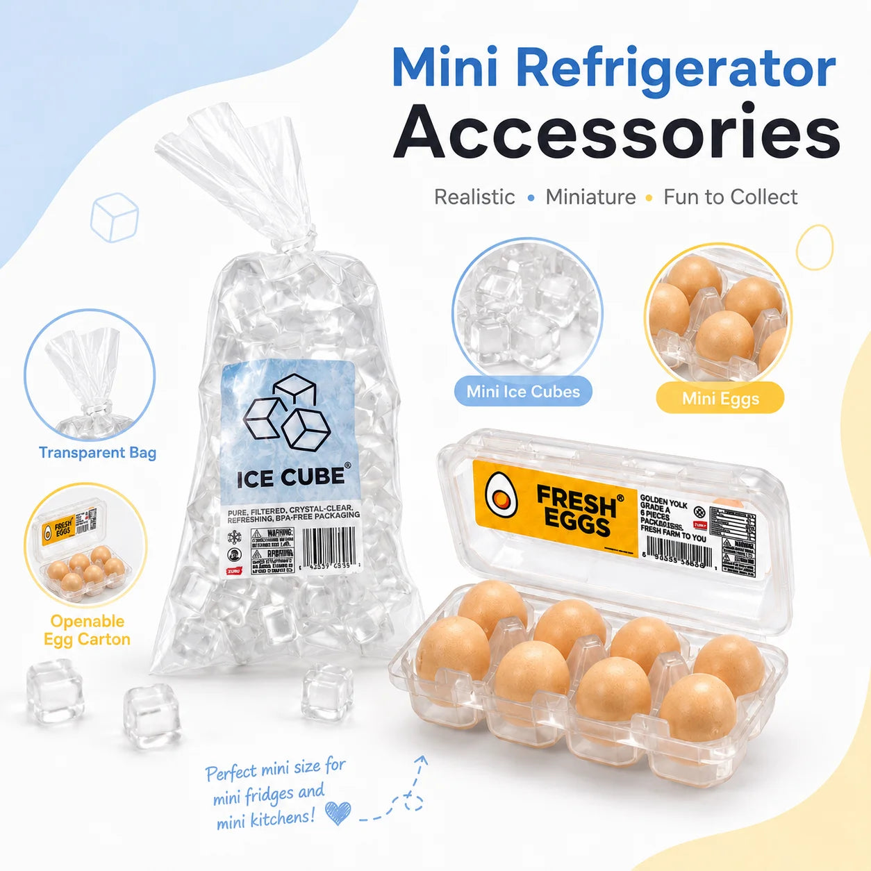 Ensemble de miniatures d'aliments pour mini-réfrigérateur – Mini-jouets mignons de sushi et de gâteaux pour scènes de cuisine de maison de poupée, décoration de chambre, créations de jardin féérique et présentoirs de collection
