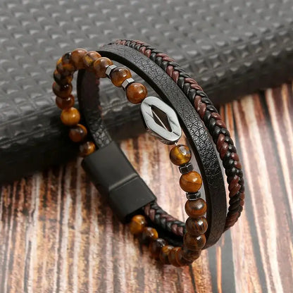 Pulsera de cuero clásica para hombre – Pulsera multicapa tejida a mano para hombre | Accesorio de joyería de moda casual, regalo