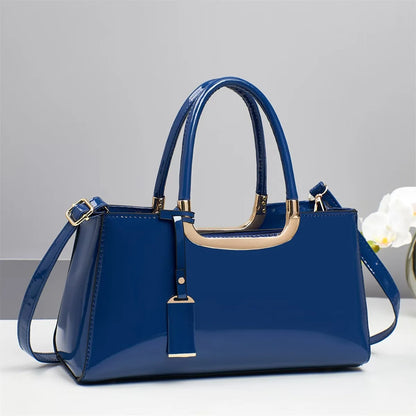 Women's Glossy Leather Tote Bag – Large Square Shoulder & Crossbody Handbag, Stylish Fashion Purse for Everyday Use