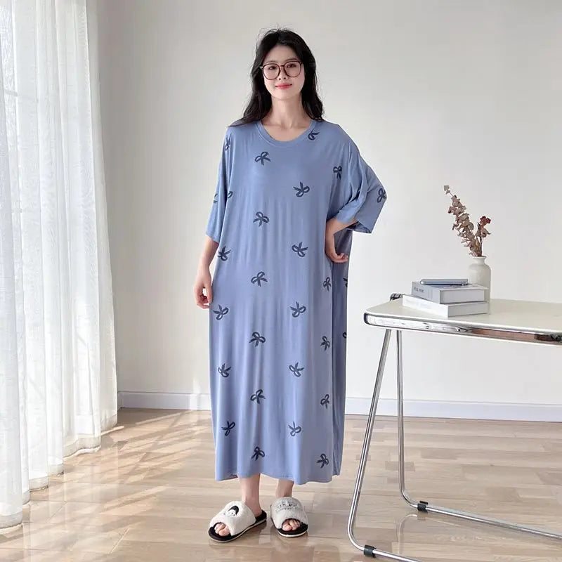 150kg Plus Size Women's T-Shirt Dress – Oversized Loose Short Sleeve Korean-Style Nightgown for Summer Homewear