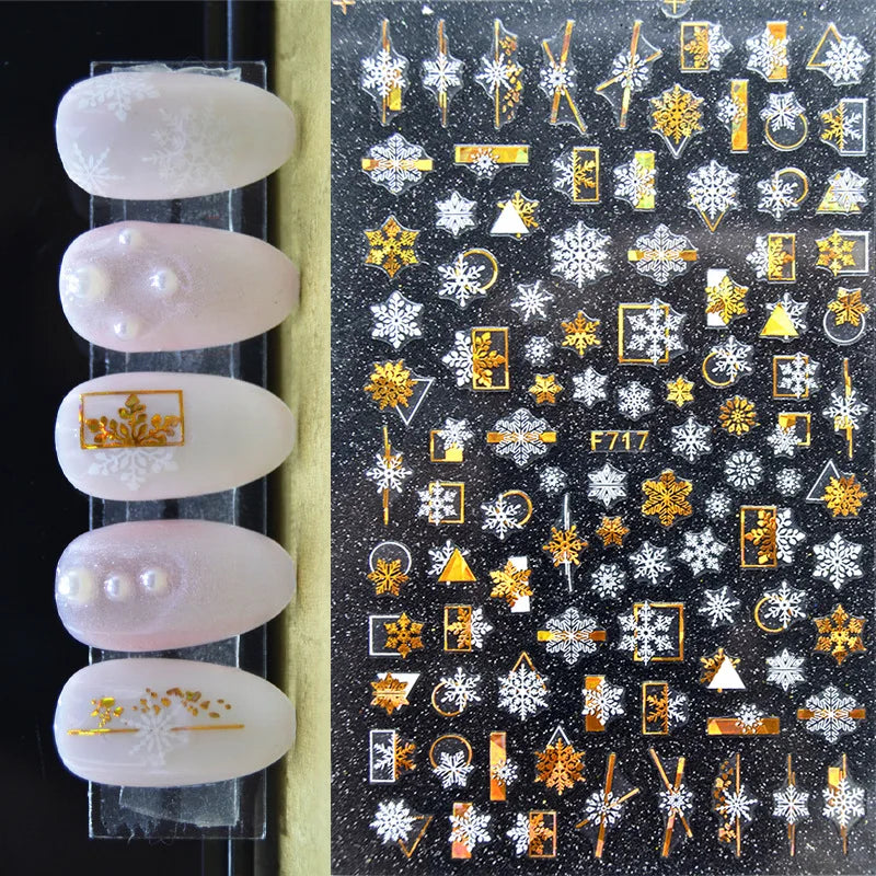 3D Christmas Nail Art Stickers – Snowflake & Winter Tree Nail Decals for Nail Tips Decoration