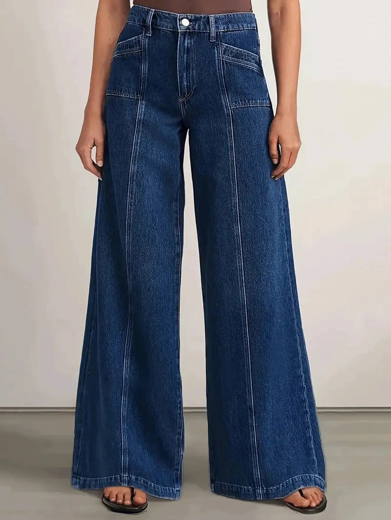 Women's Deep Blue Wide-Leg Jeans – Stylish Casual Denim Trousers for Comfortable Everyday Wear
